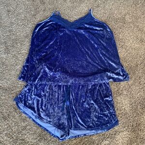Sleep by Cacique Blue Crushed Velvet Cami Tank Shorts Pajamas Set 26/28 PJs